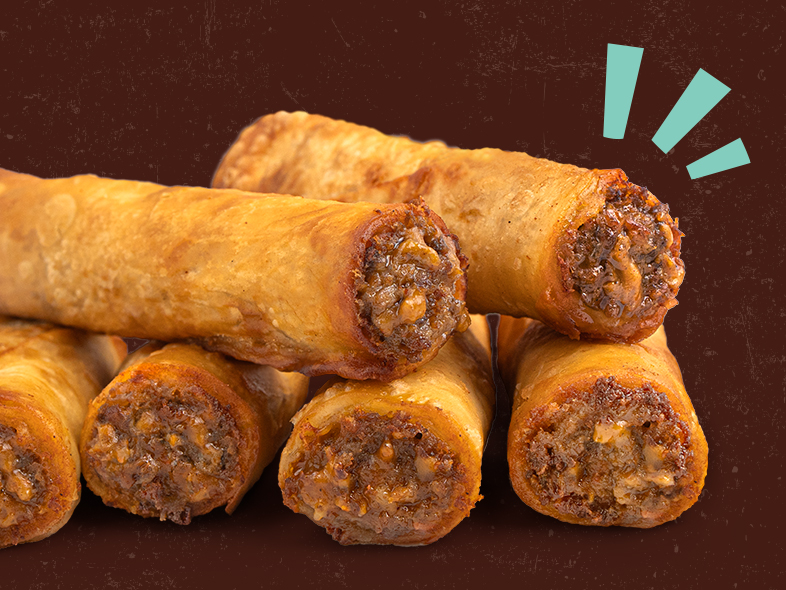 Golden-fried Mexi Rolls with seasoned beef.