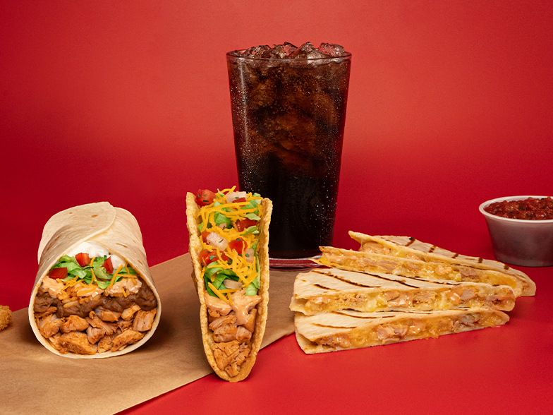 Picture of Chipotle Chicken Burrito, Crunchy Dorado Taco, and Chipotle Chicken Quesadilla